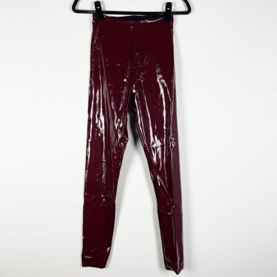 Commando Patent Leather Faux Vegan Shiny High Waisted Skinny Leggings Burgundy